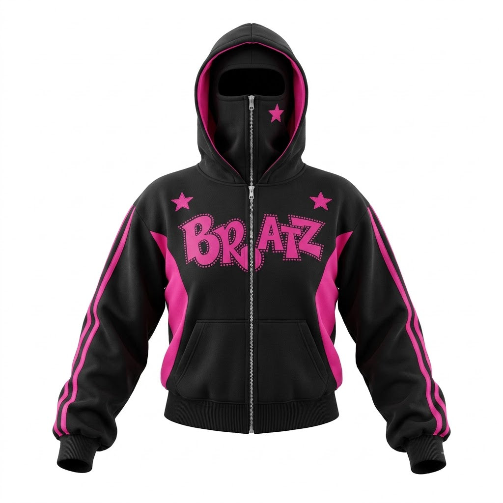Doll Zip-Up — Black / pink front
