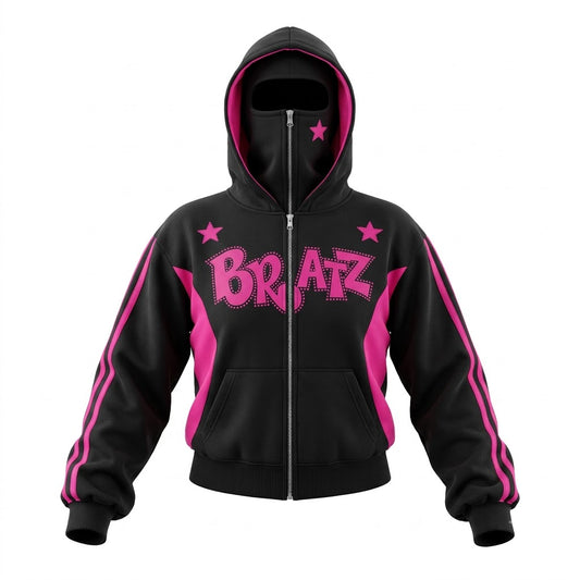 Doll Zip-Up — Black / pink front
