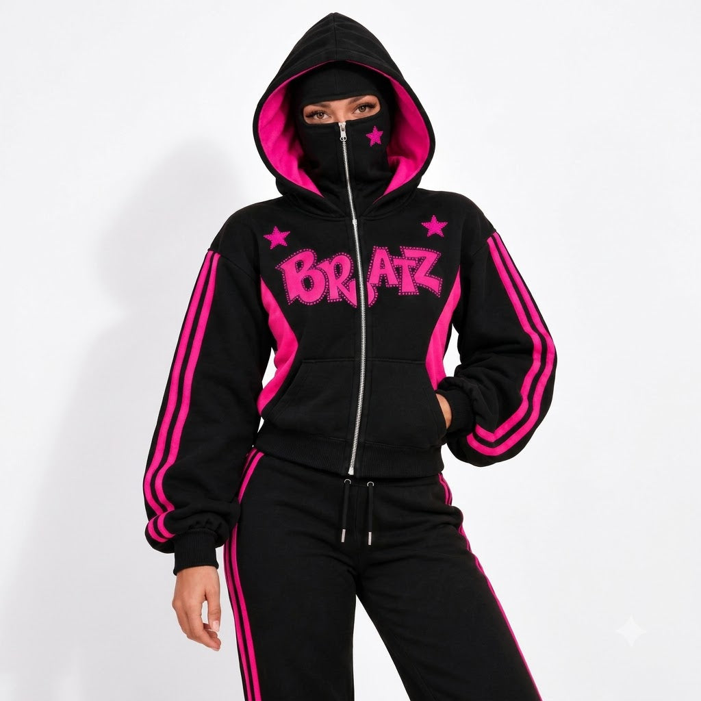 Doll Zip-Up — Black / pink model front