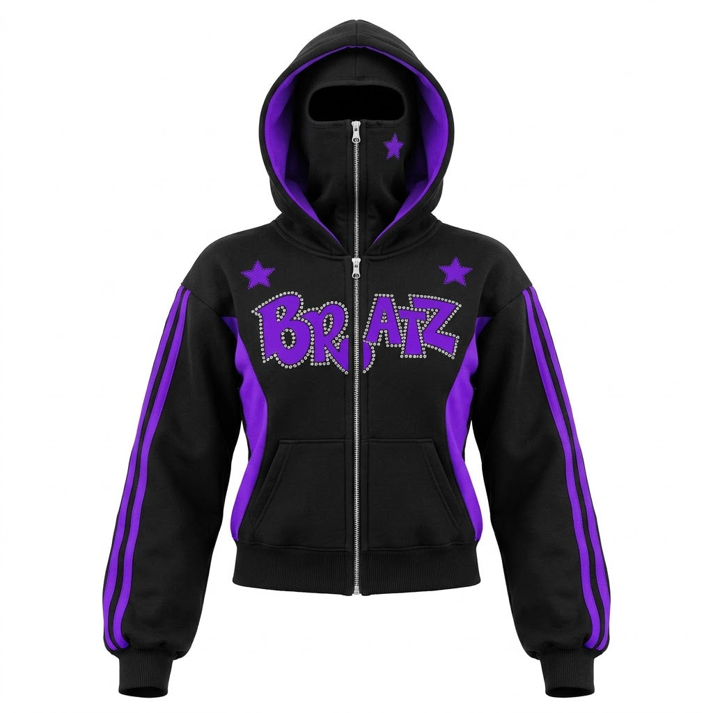 Doll Zip-Up — Black / purple front