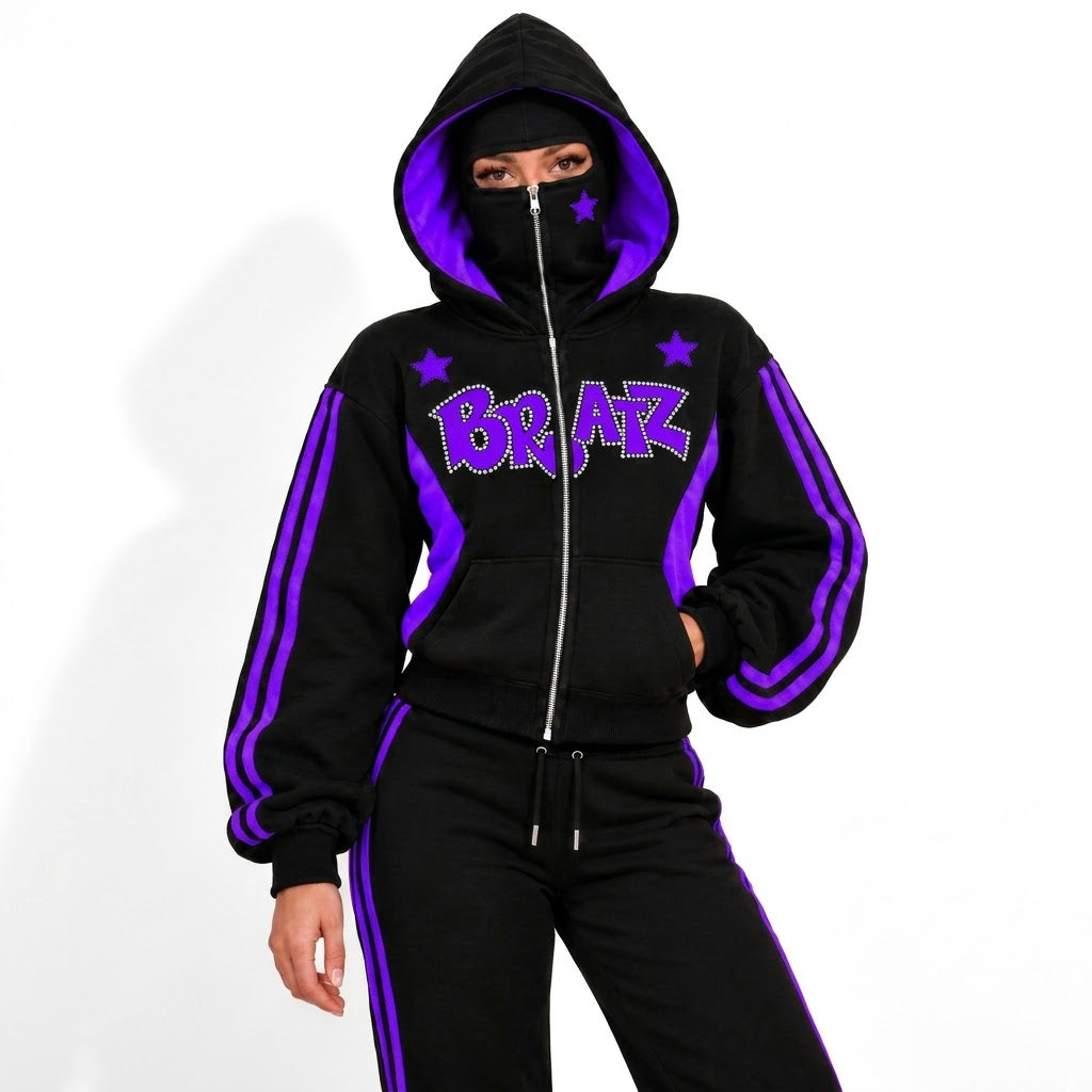 Doll Zip-Up — Black / purple model front