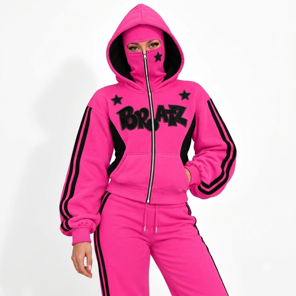 Doll Zip-Up — Hot pink / black model front