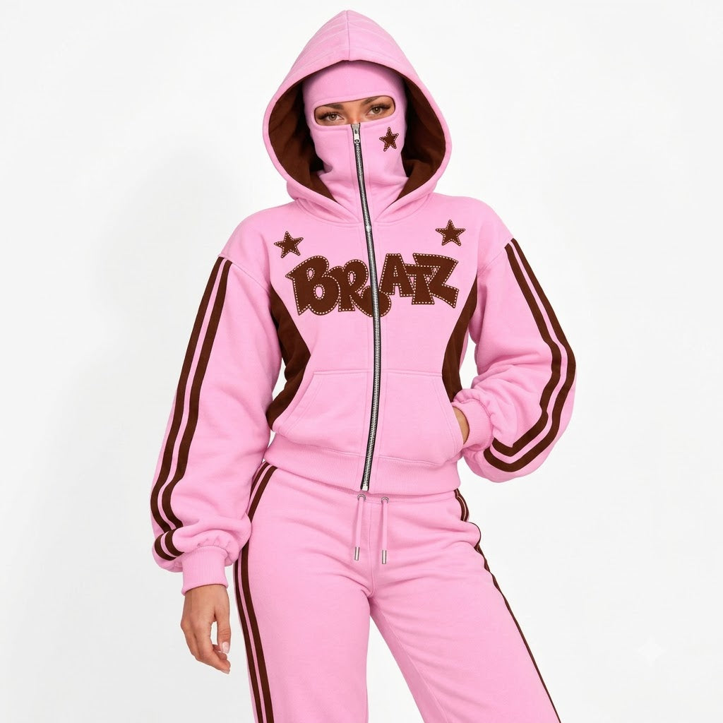 Doll Zip-Up — Pink / brown model front
