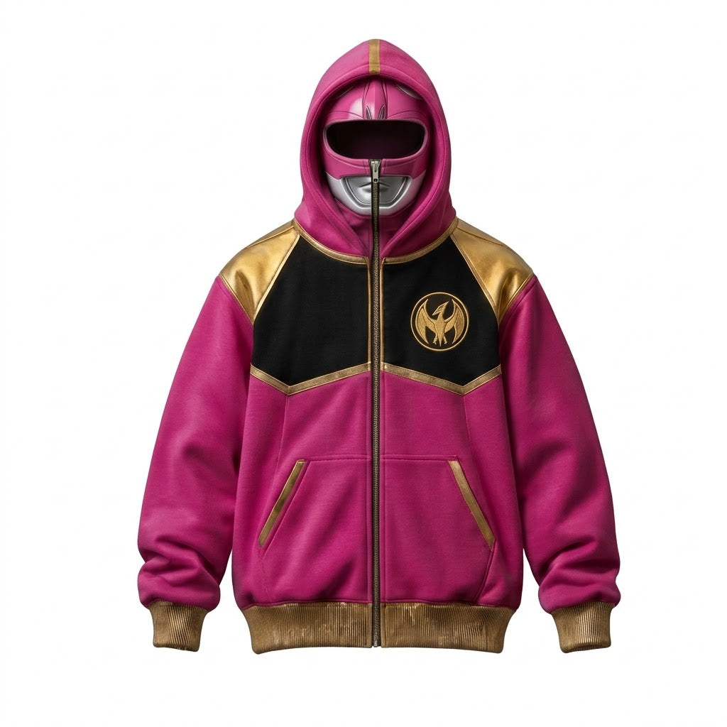 Ranger Full-Zip Mask Hoodie — Pink Ranger front