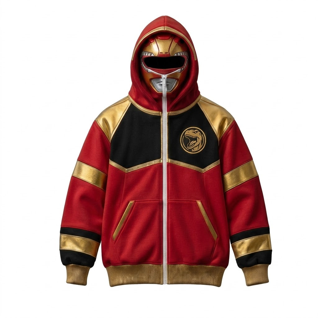Ranger Full-Zip Mask Hoodie — Red Ranger front