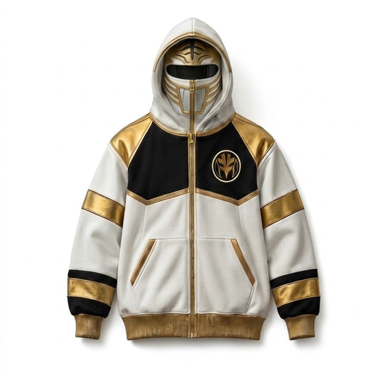 Ranger Full-Zip Mask Hoodie — White Ranger front